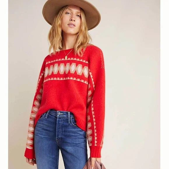 Anthropologie Tinsley Premium Cashmere Intarsia Knit Sweater Size XS Sweaters
